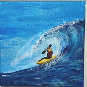 Surf Kayaker original acrylic on canvas. 10x10 canvas.